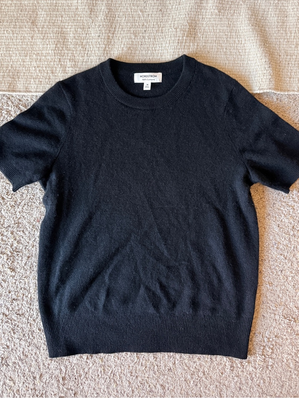 Nordstrom Black Crewneck Cashmere Short Sleeve Sweater